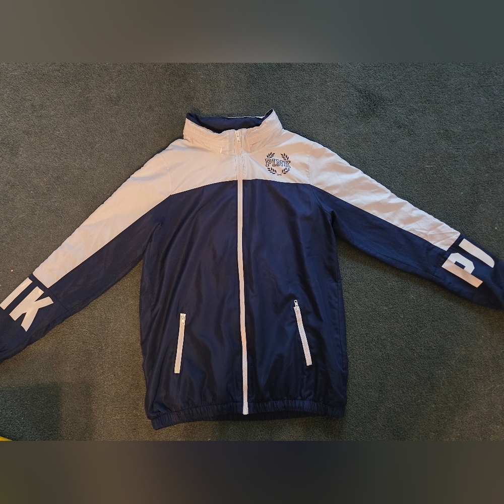 Extra small, PINK, Victoria's secret, blue and white track jacket
